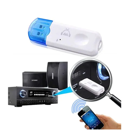 White and blue usb bluetooth-music receiver with headphone icon design wireless audio adapter for music speaker receiver use
