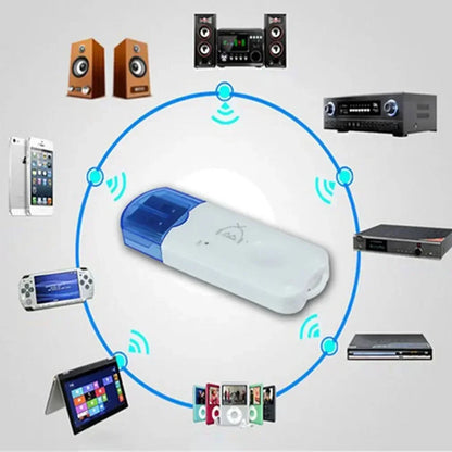 White and blue usb bluetooth-music receiver with sleek compact design wireless audio adapter for music speaker receiver