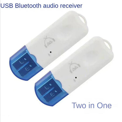 White and blue usb bluetooth-compatible stereo music receiver with keyring loop wireless audio adapter for car and phone