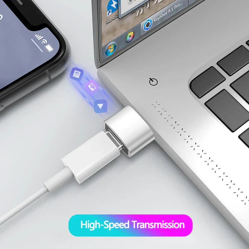 Silver usb c converter with white cable for high-speed transmission featuring female usb type-c converter port