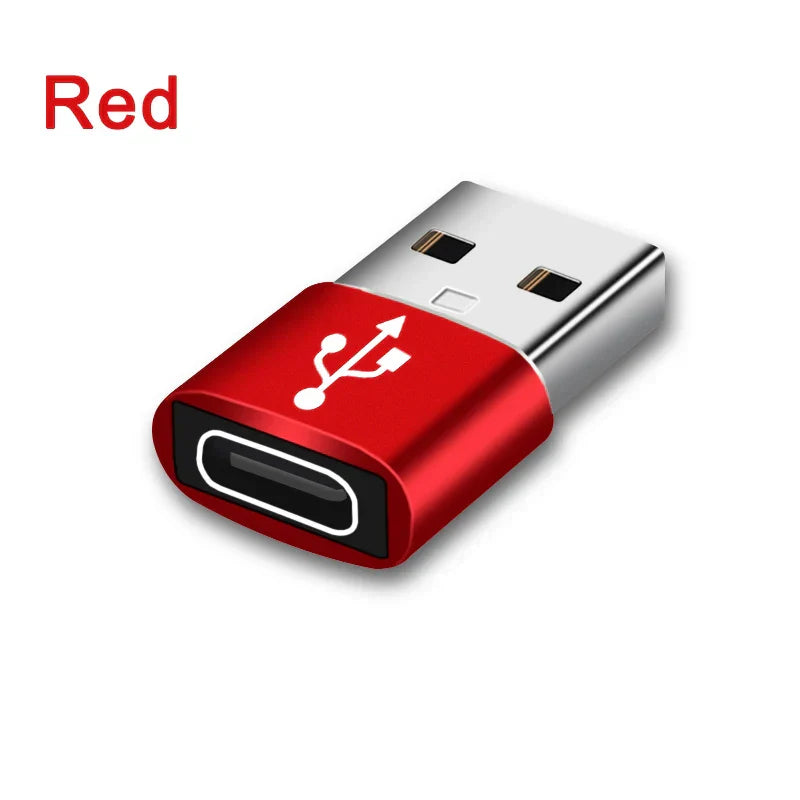 Red usb c converter with metallic silver usb-a connector and white logo type-c converter for female usb port use