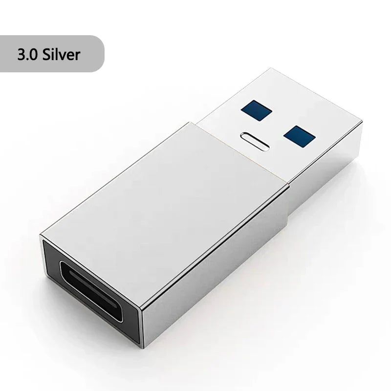 Silver usb c converter with metallic finish and blue indicator lights type-c converter for female usb connection