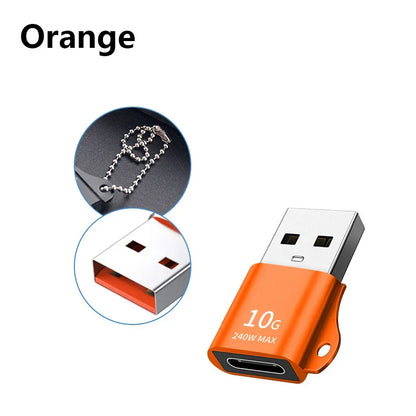 Orange 10g usb c converter with usb-c port and metal ball chain attachment type-c converter for pc laptops female usb adapter
