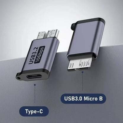 Silver usb 3.0 adapter with micro b connector and type c female for disk box Samsung and external hard drives