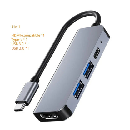 Silver 4-in-1 type-c usb hub with hdmi and dual usb ports compatible with hdtv type-c usb devices and laptops