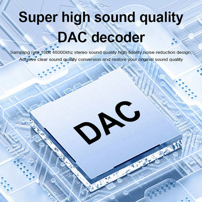 Silver-colored dac decoder chip with bold black lettering on a circuit board in a usb c to 3.5mm jack aux audio adapter