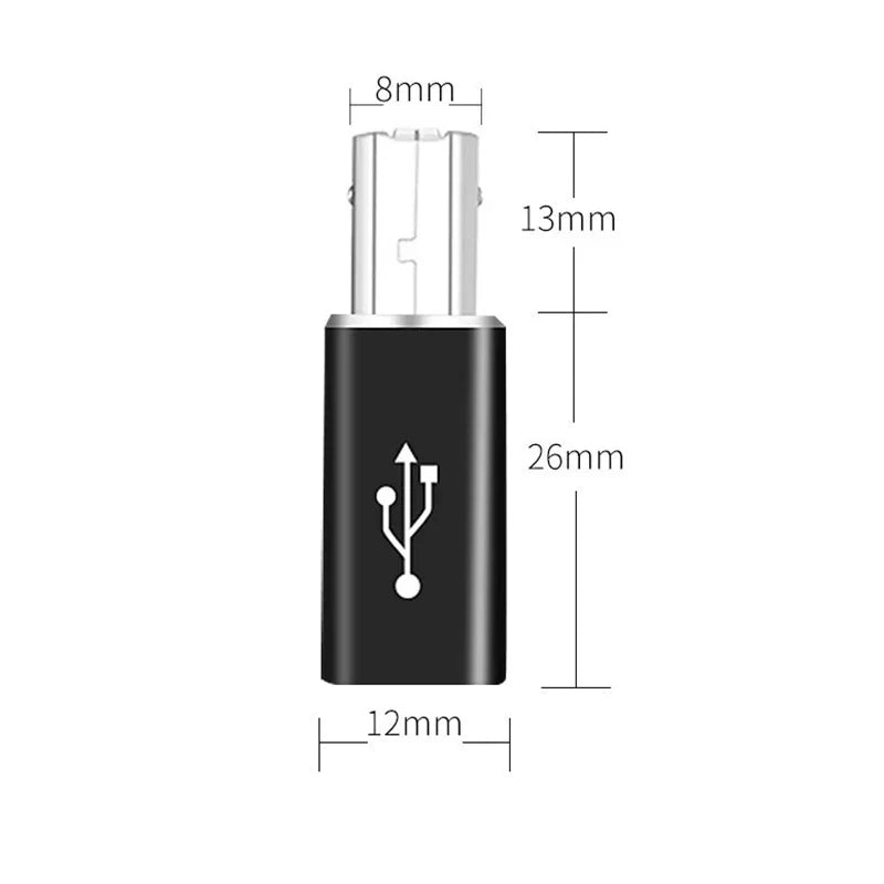 Black usb-a to micro-usb adapter with silver connector and white logo for midi controller data transfer and canon printer scanner