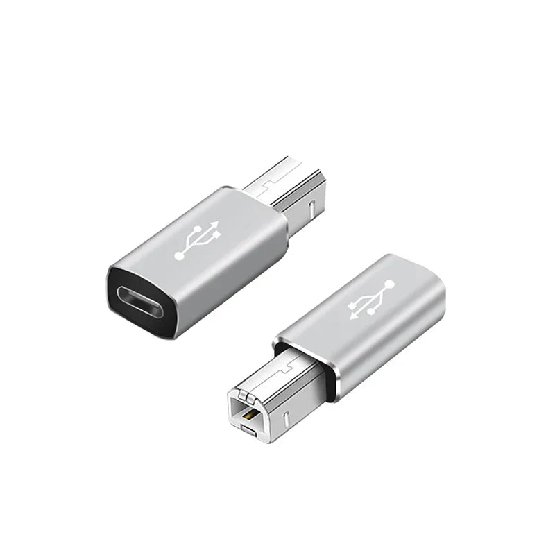 Silver usb c to usb b 2.0 adapter with metallic finish for midi controller data transfer and canon printer scanner use