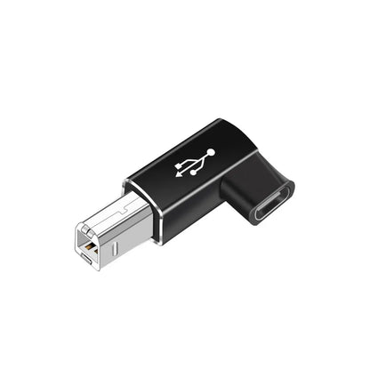 Black usb c to usb b 2.0 adapter with silver usb a port and white usb symbol for midi controller data transfer and canon printer scanner