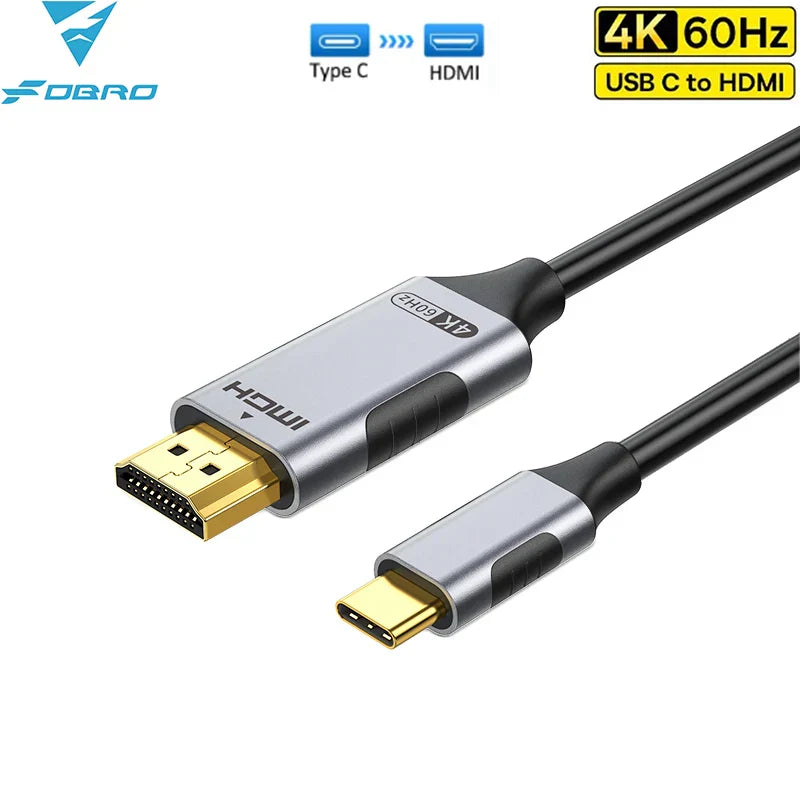 Silver and black usb-c hdmi adapter cable 8k 60hz with gold-plated connectors compatible with macbook air and ipad