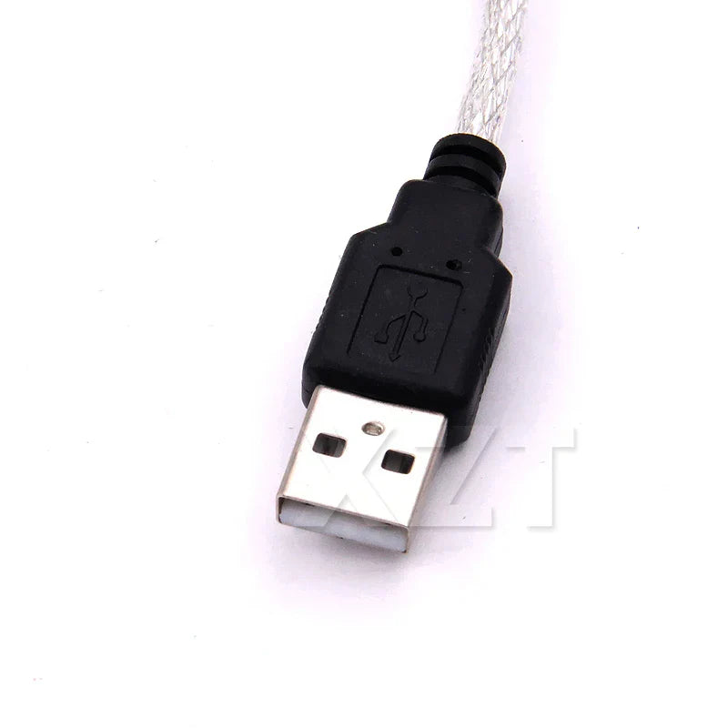 Black usb 2.0 male connector with silver metallic plug and braided white cable for electronic organ music midi converter led adapter cord