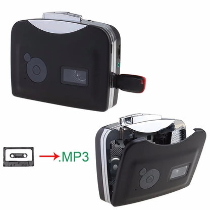 Black and silver usb cassette tape player with flash drive adapter for mp3 recording music from analog tapes