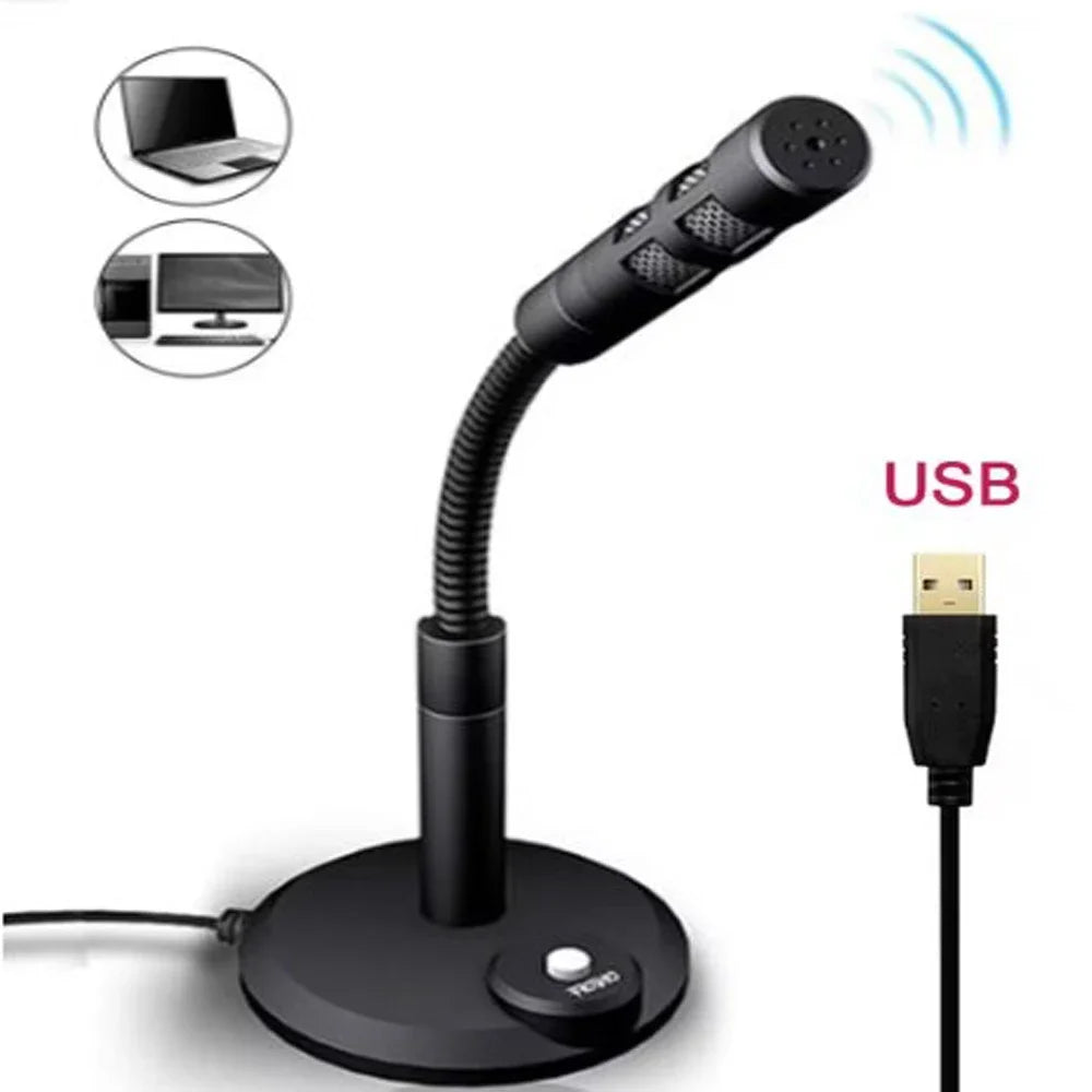 Black usb computer microphone with flexible gooseneck and textured grille for home studio podcasting and gaming