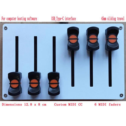 Black and orange midi fader controller with usb type-c interface for custom cc mapping in type beat music production