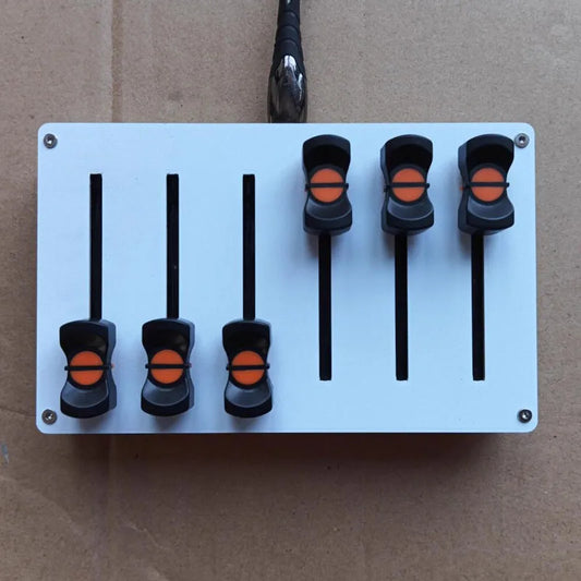 White rectangular midi fader controller featuring custom cc mapping with three toggle switches and ergonomic orange buttons for type beat music