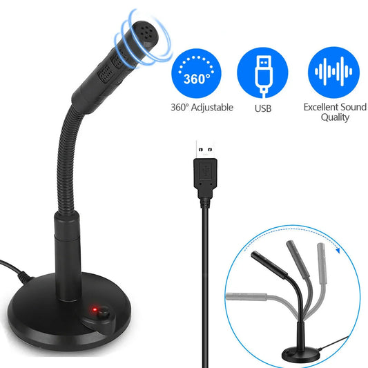 Black usb desktop microphone with 360° adjustable gooseneck, omnidirectional pc laptop mic for gaming recording chatting