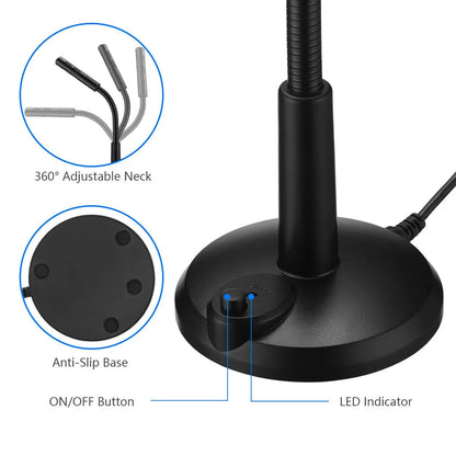 Black usb desktop microphone with 360° adjustable neck and anti-slip base for gaming recording chatting on pc laptop