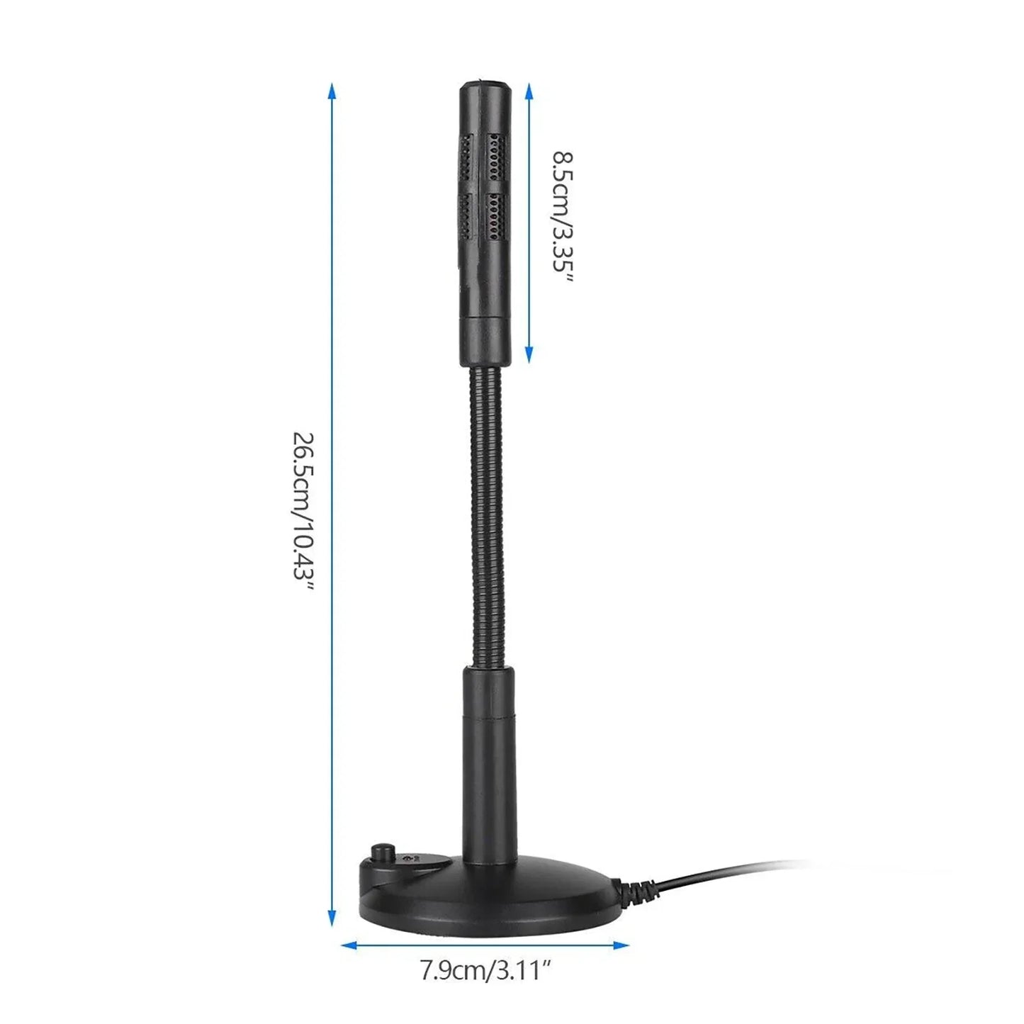 Black usb desktop microphone with flexible gooseneck and circular base for omnidirectional pc laptop gaming recording chatting