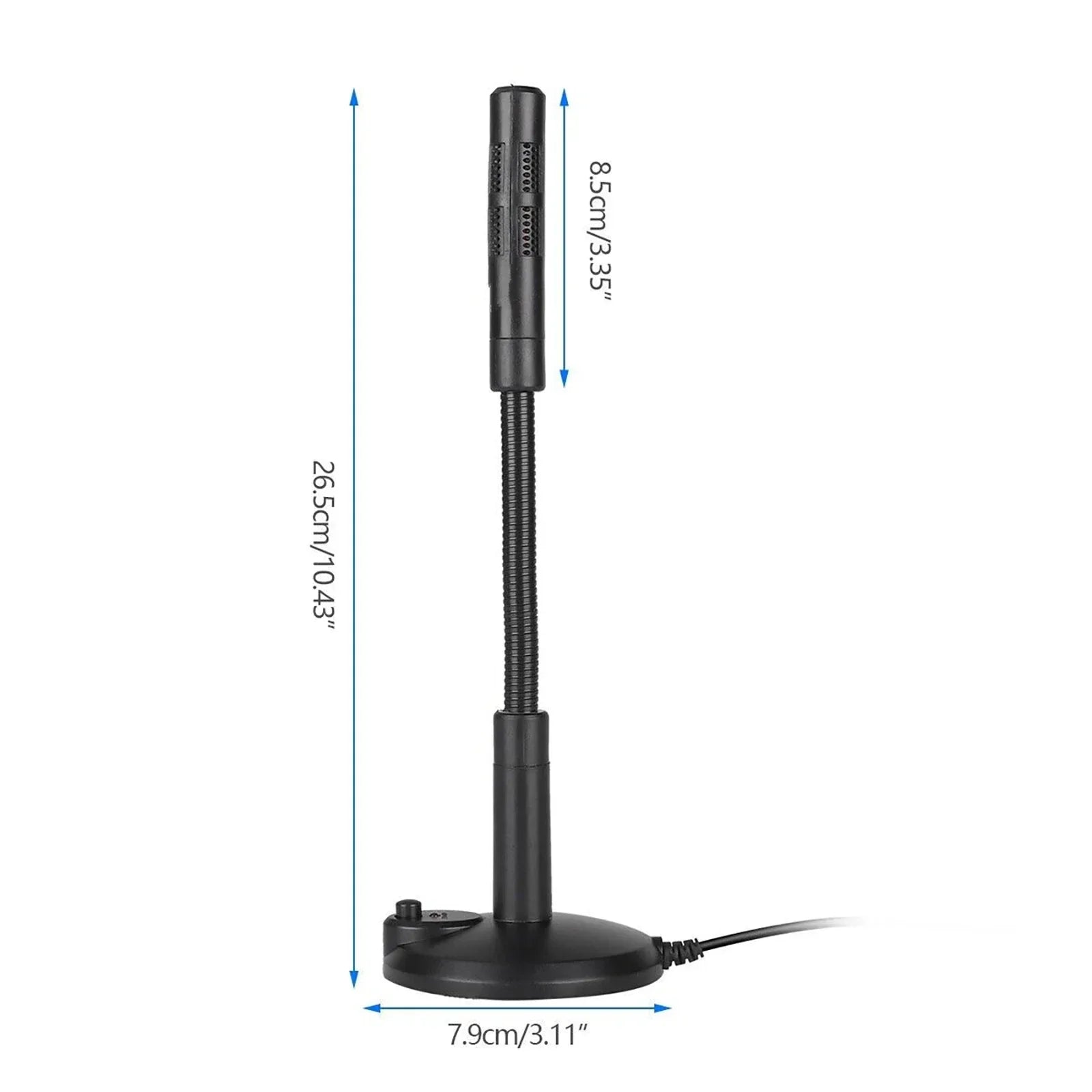 Black usb desktop microphone with flexible gooseneck and circular base for omnidirectional pc laptop gaming recording chatting
