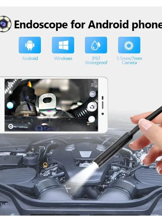 Black cylindrical usb endoscope for otg android phone 5mm borescope inspection snake with ip67 waterproof rating and led lights