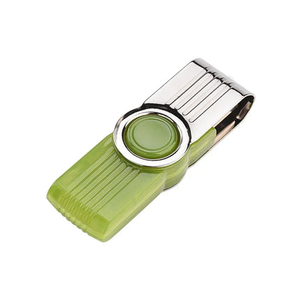 Green translucent plastic usb stick 4gb with silver clip and circular connector pen drive waterproof design