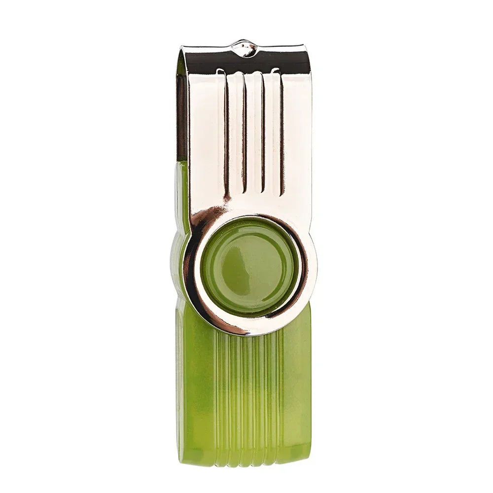 A two-toned pen drive waterproof with polished silver grooves and olive green translucent body available in 128gb and 4gb
