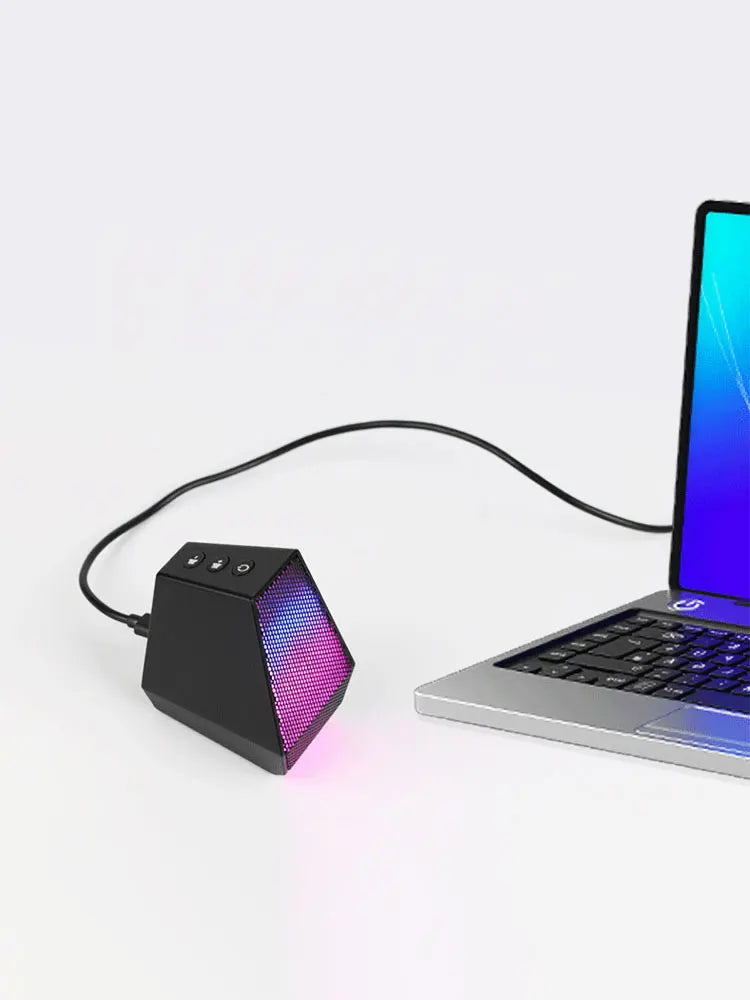 Black geometric-shaped usb gaming microphone with colorful led lighting condenser podcast mic with headphone jack led