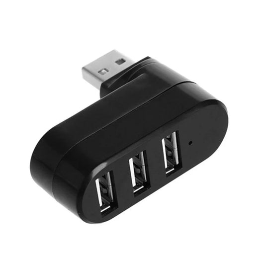 Black plastic usb hub adapter rotate high speed with silver male connector and three female ports for laptop mac mini accessories