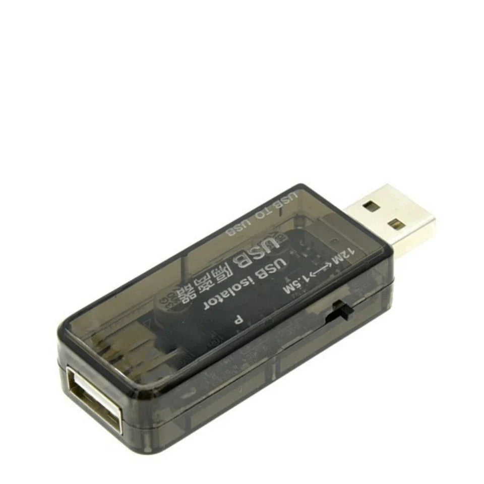 Black translucent usb isolator with silver connectors featuring adum3160 isolation for 480m high-speed usb protection