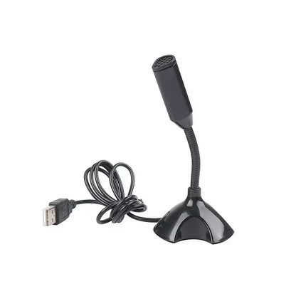 Black usb microphone with flexible gooseneck and textured grille for gaming streaming mikrofon stand use on desktop