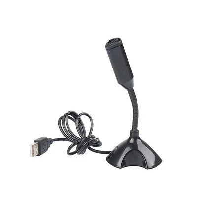 Black usb microphone with flexible gooseneck and textured grille for laptop gaming streaming mikrofon stand use