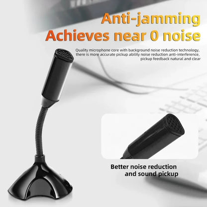 Black desktop usb microphone with flexible gooseneck and anti-jamming noise reduction for gaming streaming mikrofon use