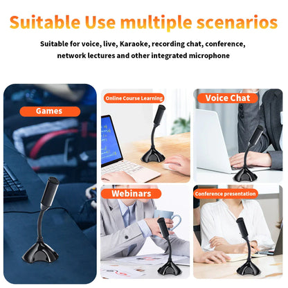 Black usb microphone with flexible gooseneck and desktop holder for studio singing gaming streaming mikrofon stand use