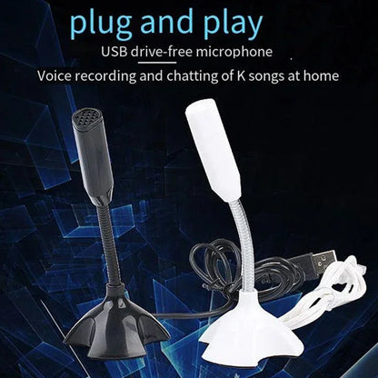 Black and white usb microphone with flexible gooseneck stand for laptop gaming streaming mikrofon stand use