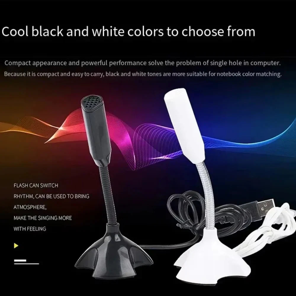 Black and white usb desktop microphones with adjustable gooseneck arms for gaming streaming mikrofon and studio use