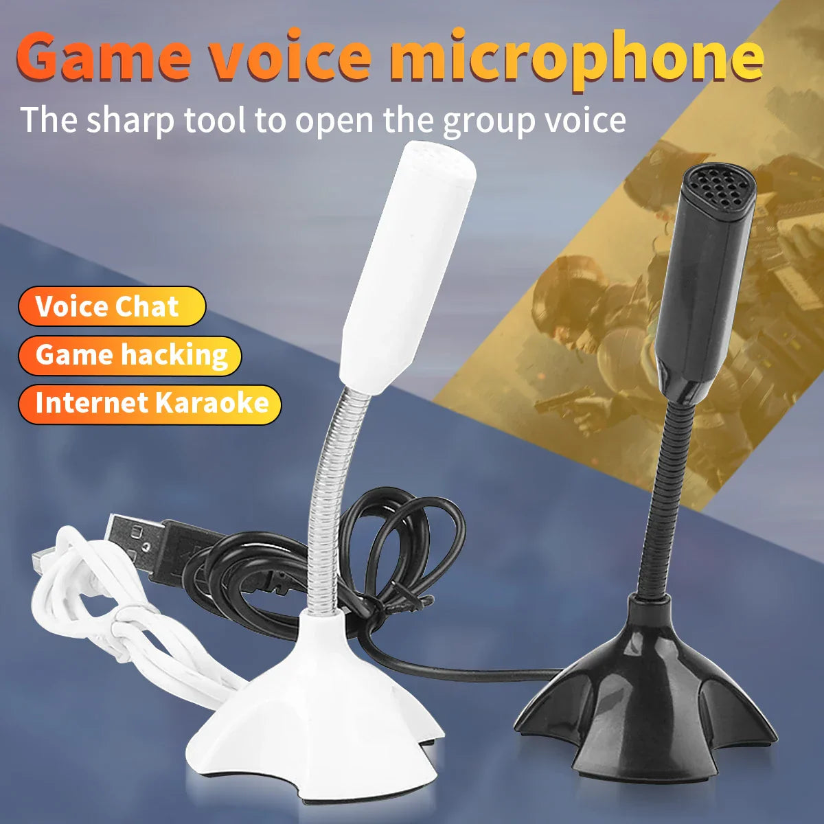 Usb microphone for laptop and computers in white and black with flexible gooseneck streaming mikrofon stand for gaming studio singing