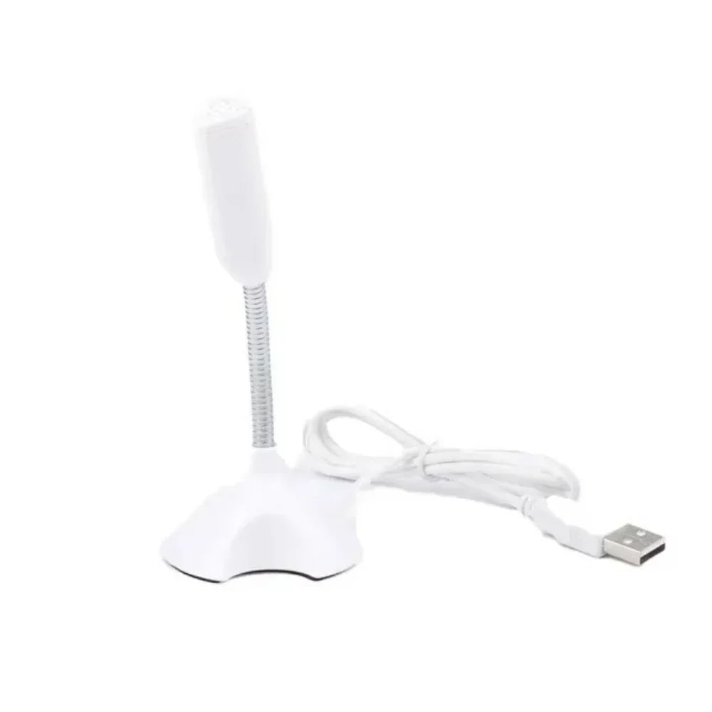 White desktop usb microphone with flexible gooseneck and coiled cable for gaming streaming mikrofon stand use