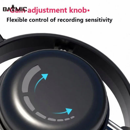 Black circular gain adjustment knob with matte finish and blue arrows for sensitivity on usb microphone for mac gaming recording