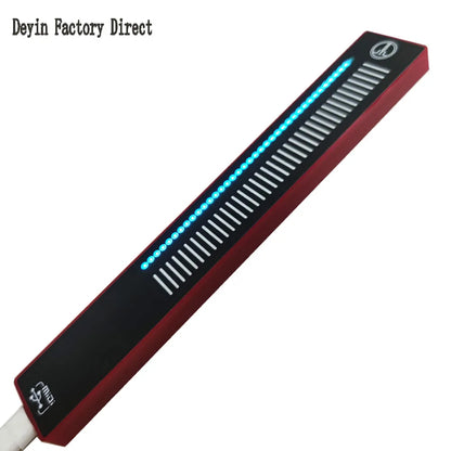 Red and black rectangular usb midi sliding touch music controller with glowing blue led strip for volume anchors recording