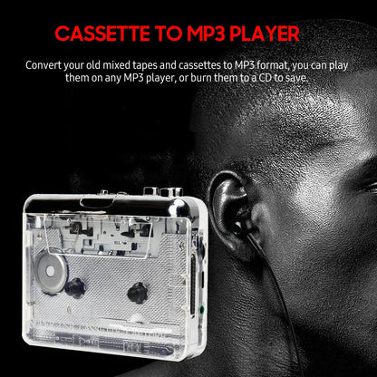 Clear plastic usb music player mp3 converter walkman with silver casing and visible components for laptop pc travel