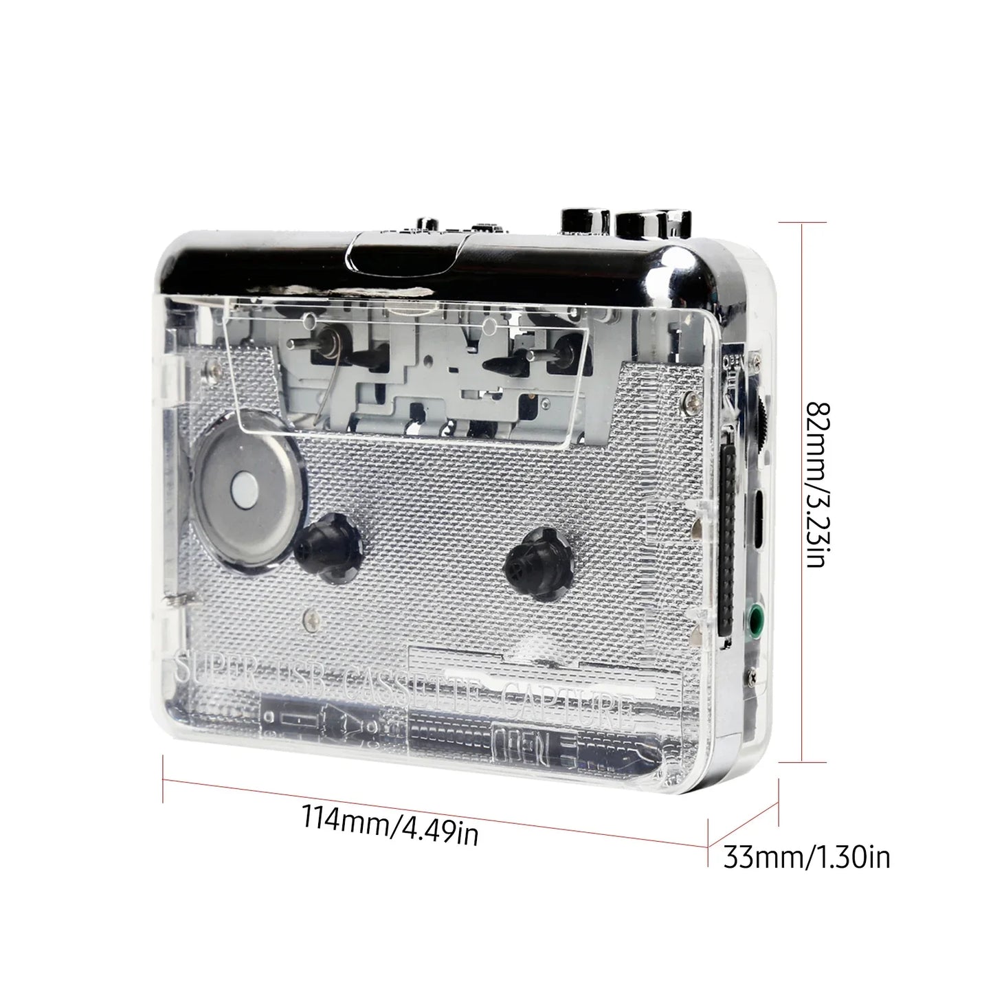 Transparent plastic usb music player with chrome top and black knobs mp3 converter walkman for laptop pc travel