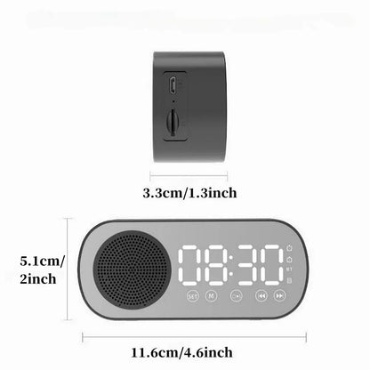 Compact gray usb plug-in mirror digital alarm clock with led display wireless speaker subwoofer desktop music player