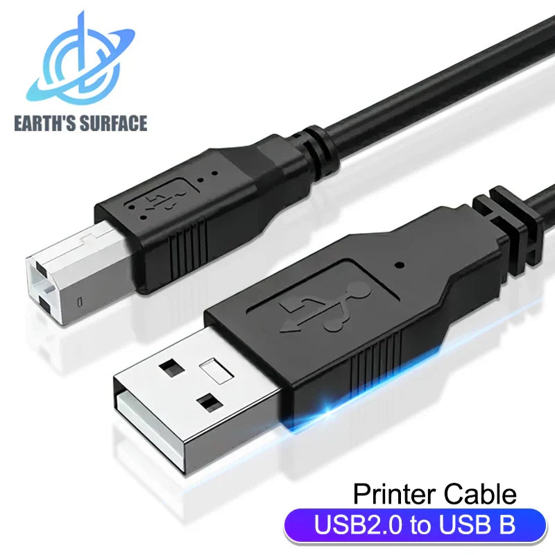 Black usb printer cable type B male to A male with molded housing for durable connection for macbook hp canon zjiang label printer