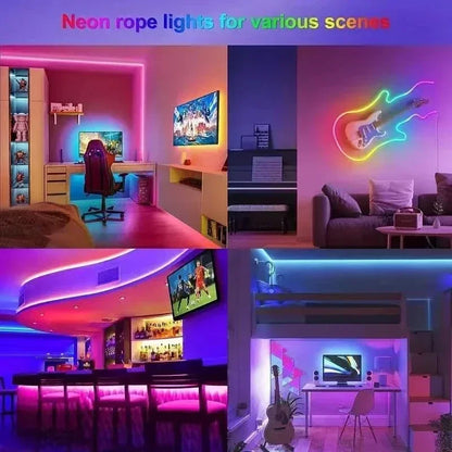 Usb rgbic neon led strip lights in vibrant pink blue and purple RGBIC neon glow for gaming room and party decor