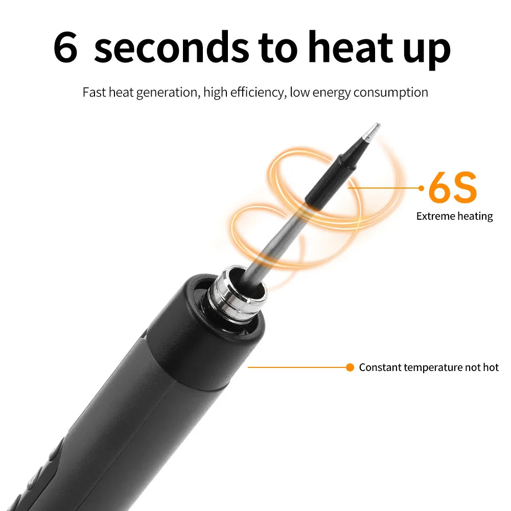 Black-handled usb soldering iron with metallic tip and adjustable temperature portable soldering iron set