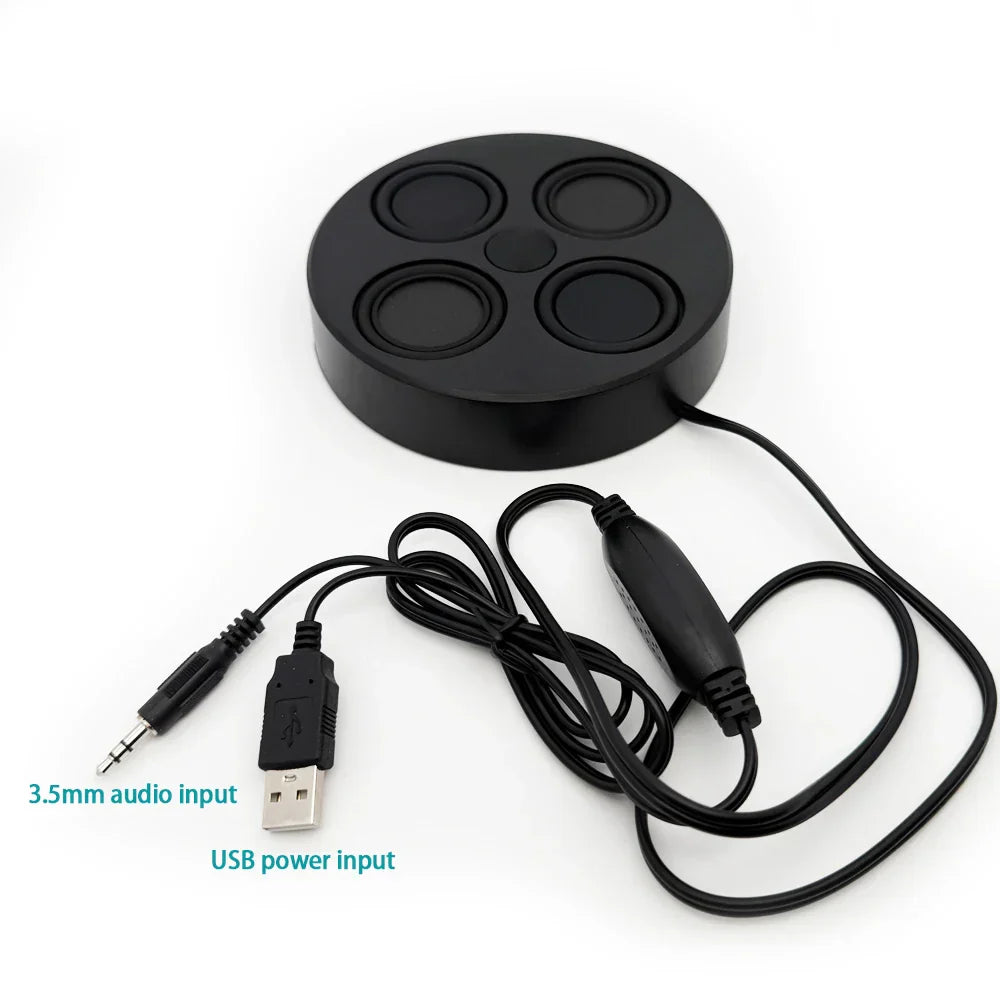 Black circular usb speaker input device with four recessed buttons and usb power cable for ultrathin 26mm magnetic stereo surround sound 6ohm