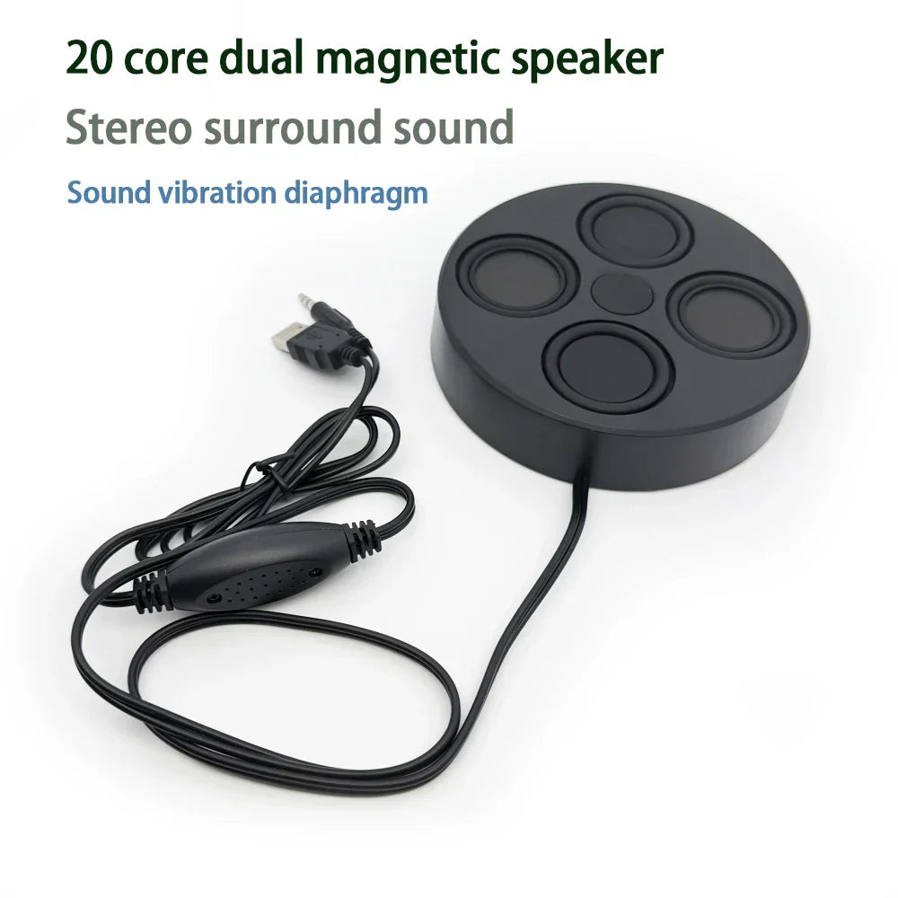 Black ultrathin 26mm magnetic usb speakers with dual circular diaphragms and coiled cable for magnetic stereo surround sound 6ohm