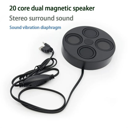 Black ultrathin 26mm magnetic usb speakers with dual circular diaphragms and coiled cable for magnetic stereo surround sound 6ohm