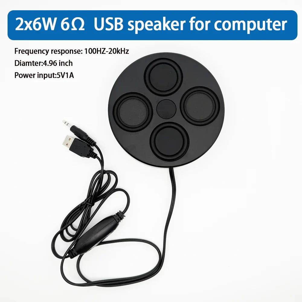 Black circular usb speakers for pc ultrathin 26mm magnetic surround sound 6ohm with four integrated drivers and coiled cable