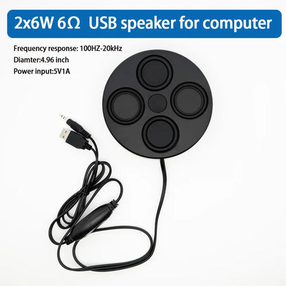 Black circular usb speakers for pc ultrathin 26mm magnetic surround sound 6ohm with four integrated drivers and coiled cable